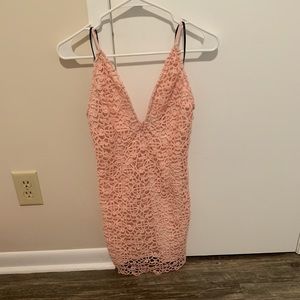 Pink mini dress with lace details